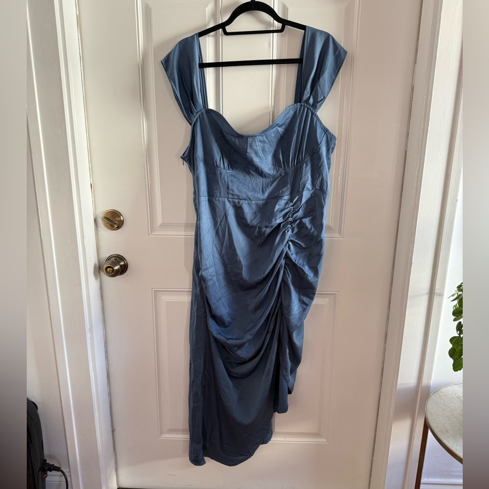 Cider Slate Blue Ruched Midi Dress